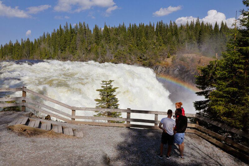 View the powerful waterfall Tannforsen located in the Swedish province of Jamtland in Tannforsen.