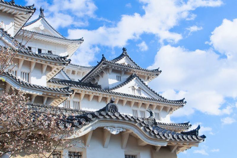 A close up of the exteriors of Himeji Castle.