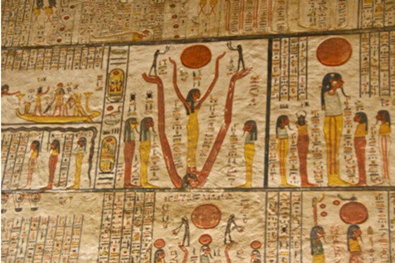 Hieroglyphics inside King Tutankhamuns tomb in Egypt.