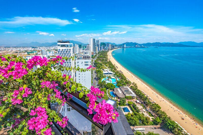 The stunning view of the tropical coastal resort in Nha Trang, Vietnam.