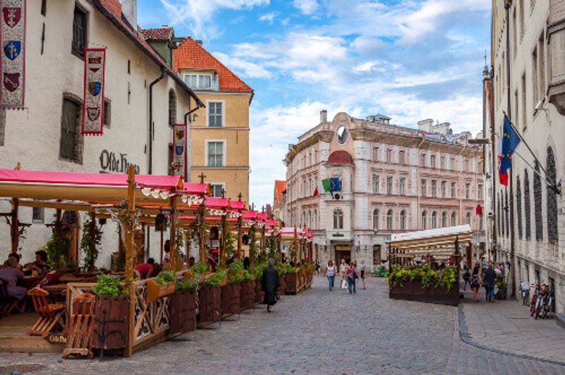 The streets of old Tallinn with cafe's and restaurants.