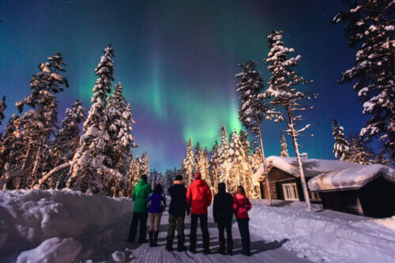 Visitors watch the stunning Northern Lights in Norway