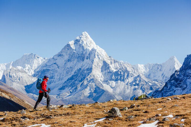 A hiker near base camp of Mount Everest.