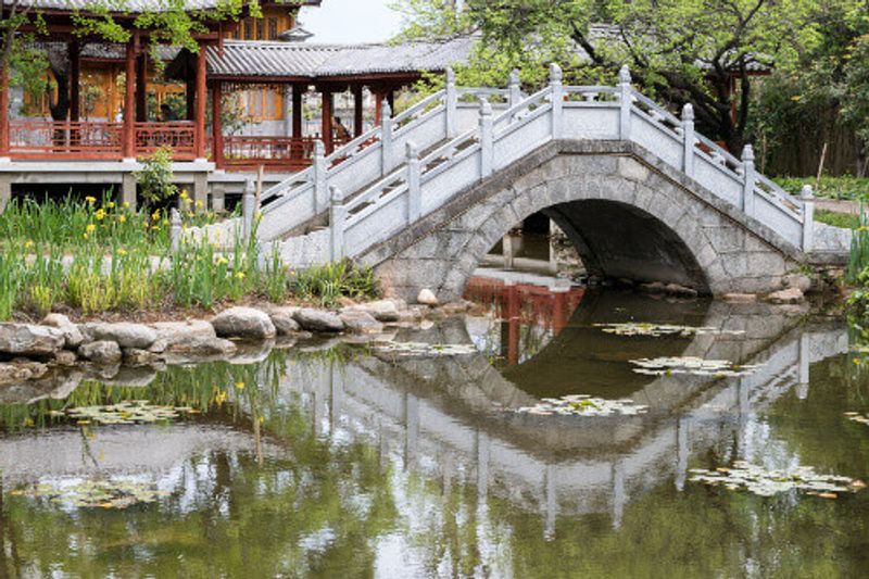 The pond and bridge in Yueryuan Park, Dali Old Town.