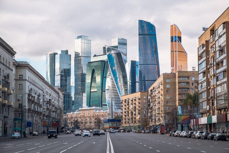 Tourists are welcomed by a mix of new and old buildings in the streets of Moscow.