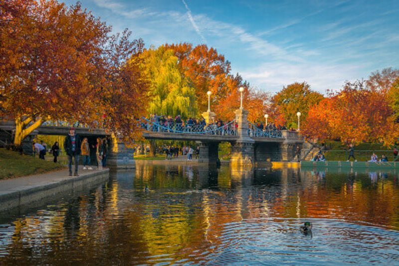Incredible colors of fall are reflected in the waters of the Public Gardens.