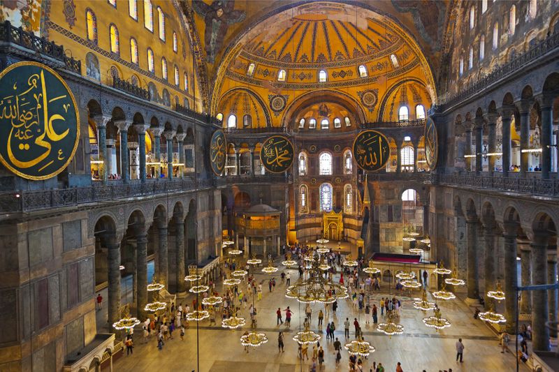 The Hagia Sophia's interiors and architecture are a celebrated aspect of Turkish history.