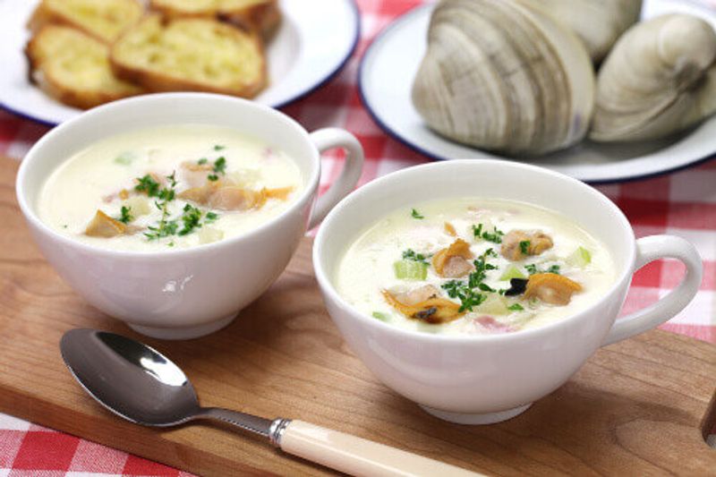 The tasty New England Clam Chowder.