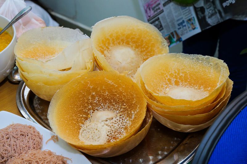 Tasty egg hoppers being sold in the streets of Sri Lanka.