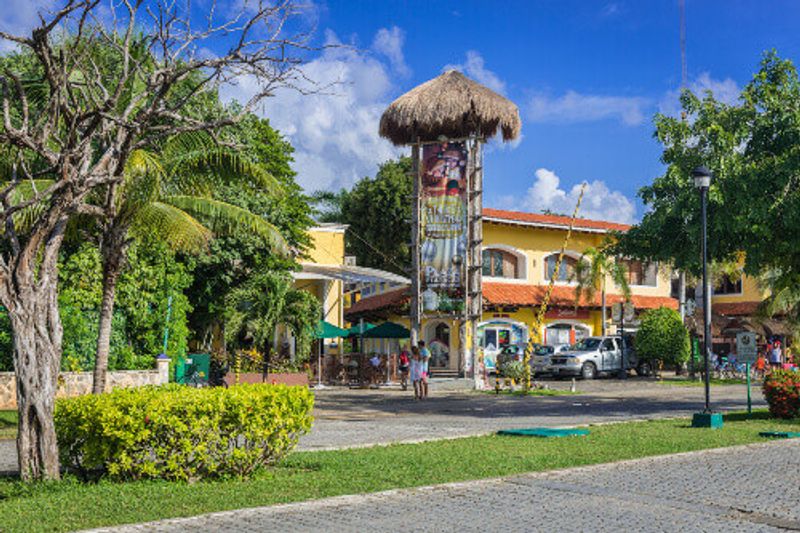 The main street in the Playacar Resort area with lots of bars and restaurants.
