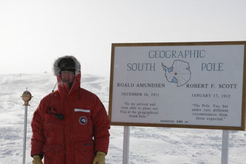 Ralf at the pole marker in Antarctica