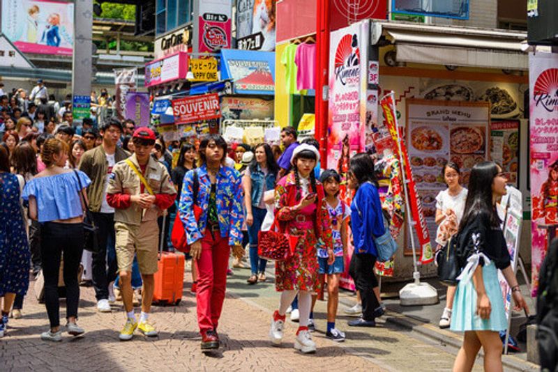 People walking through Harajuku, Japan.