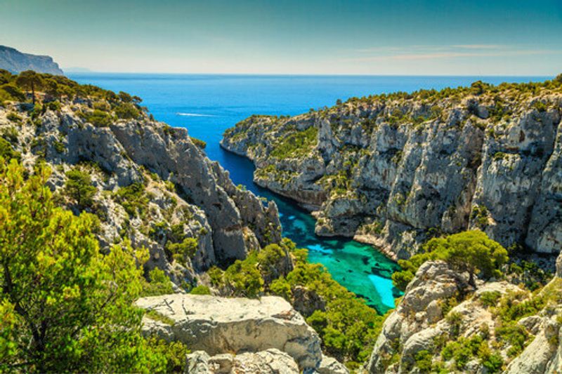 The breathtaking view from the cliffs in Calanques National Park.