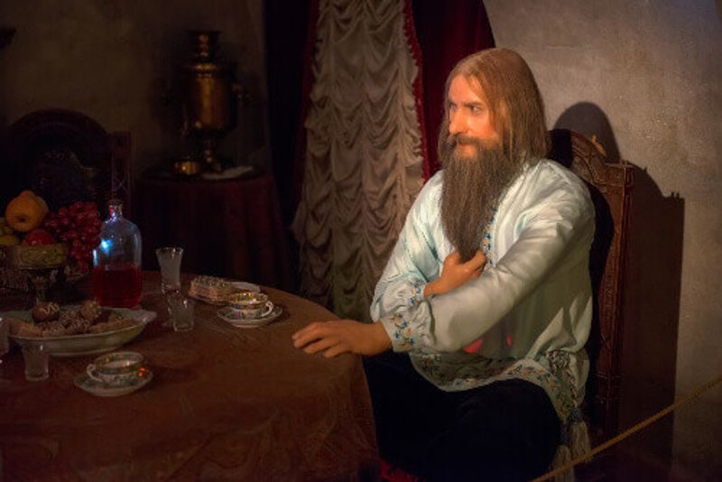 The wax figure of Rasputin in the exhibition in Yusupov Palace, St. Petersburg.