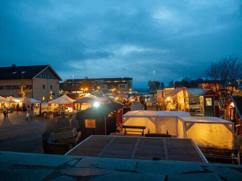 The Bossekop Market at night in Alta, Norway.