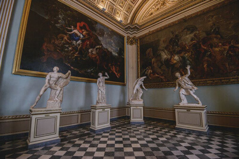 The interior of the Uffizi Gallery Museum.