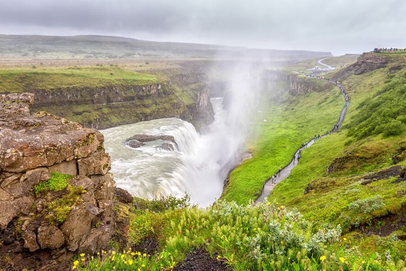 The amazing view of the Gullfoss Waterfall a part of the Golden Circle.
