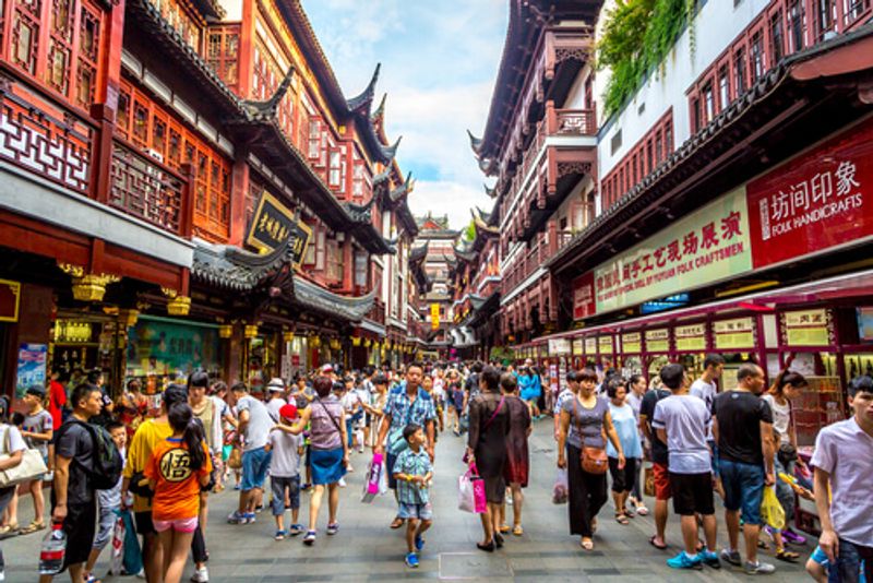 Nanjing Road in Shanghai is a place for traditional architecture, food and wares.