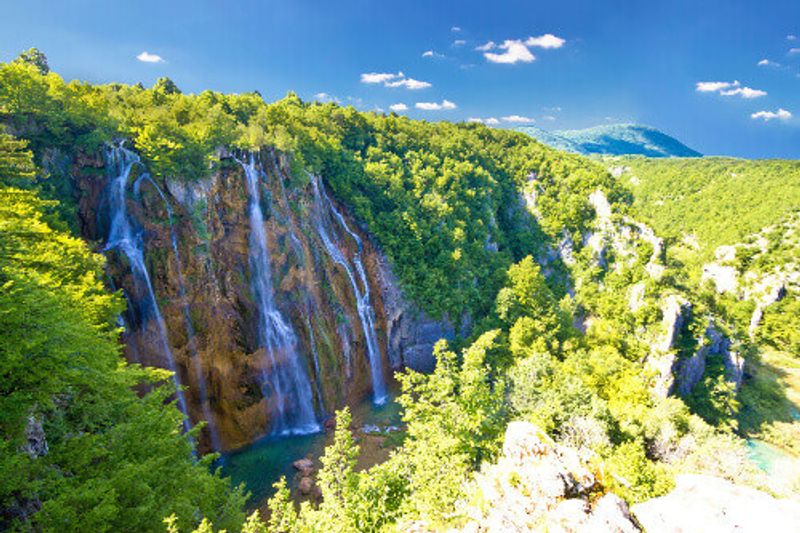 The biggest waterfall in Plitvice National Park called Veliki Slap.