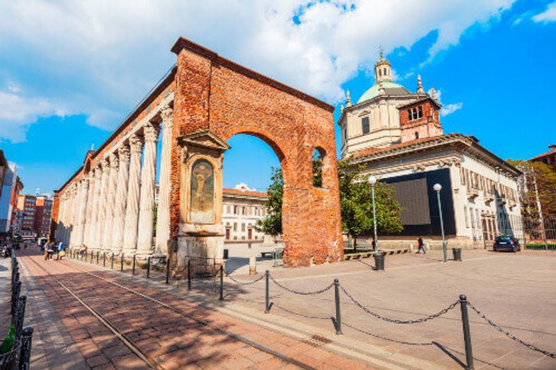 The Colonne or Columns di San Lorenzo are ancient Roman ruins located in front of the San Lorenzo Basilica