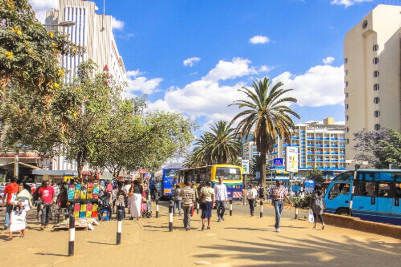 A crowd on the streets of Nairobi.