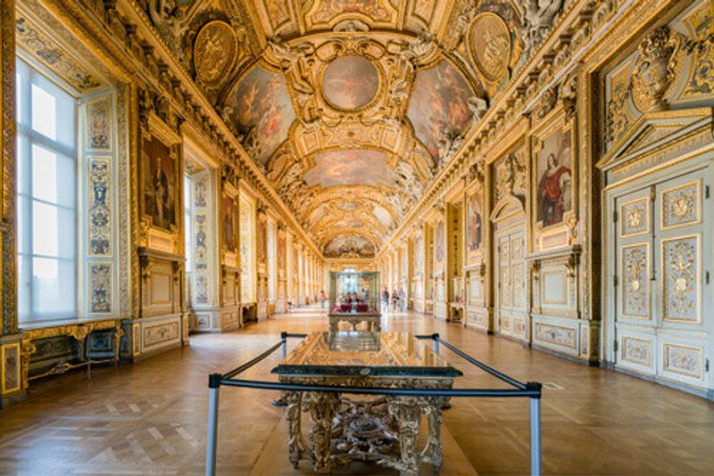 Interior view of the famous Louvre Museum in Paris.