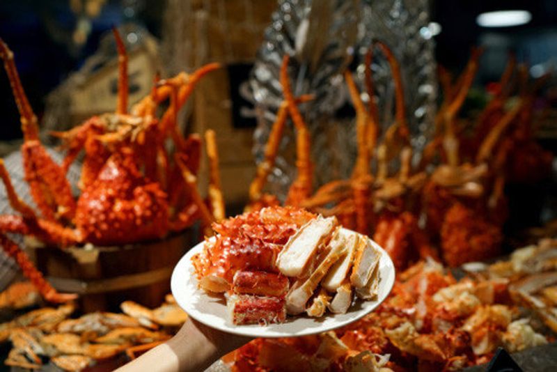 The King Crab Buffet on display in Alaska.