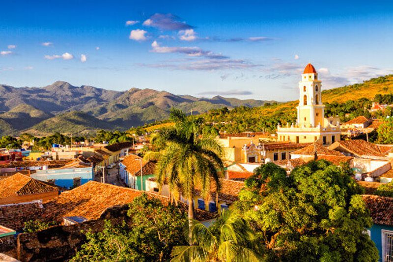 An aerial view of Trinidad skyline including the Convent of Saint Assisi.