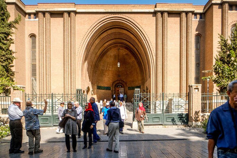 The bustling entrance of the National Museum of Iran.