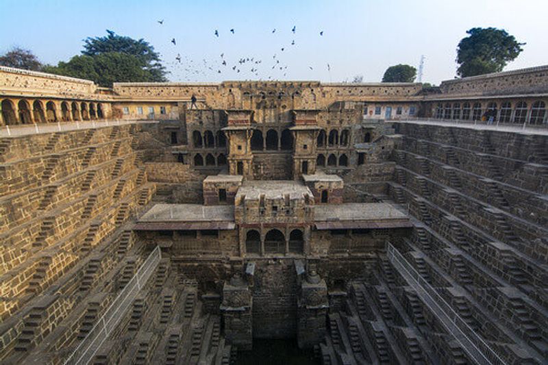 The famous Chand Baori Stepwell in the village of Abhaneri, Rajasthan, India.