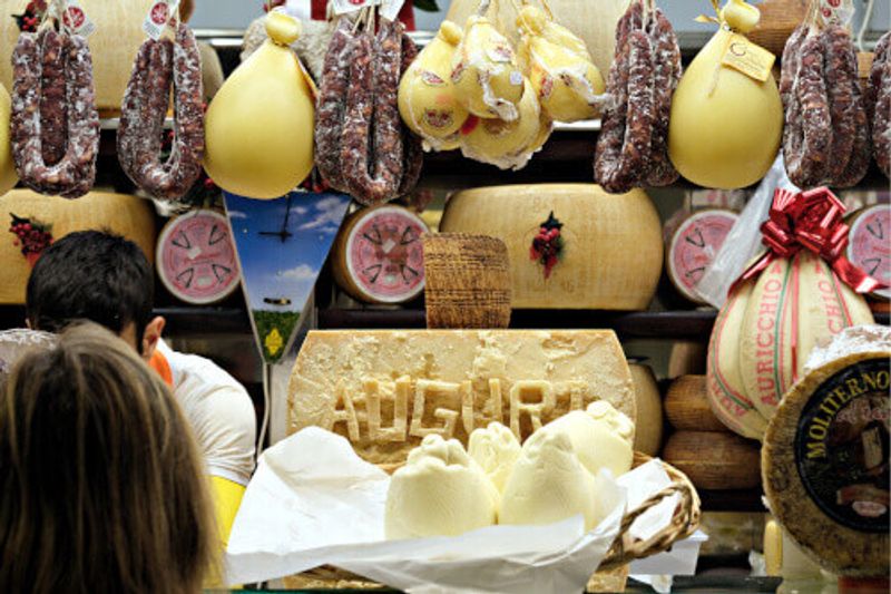 A Delicatessen shop at the San Benedetto Market in Cagliari.