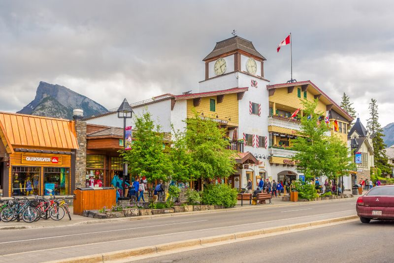 The attractive streets of Banff within Banff National Park in Alberta, Canada.