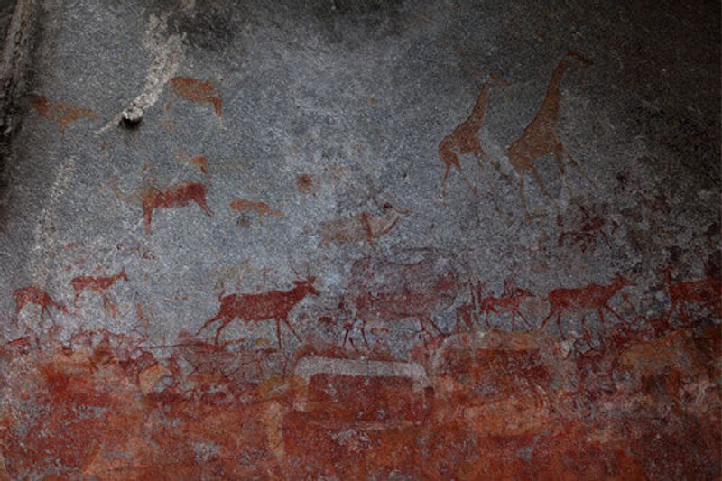 Ancient rock paintings in Nswatugi Cave in Matobo National Park.