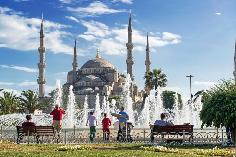Tourists often visit the Blue Mosque, or Sultanahmen Camii, to see the expansive religious site.