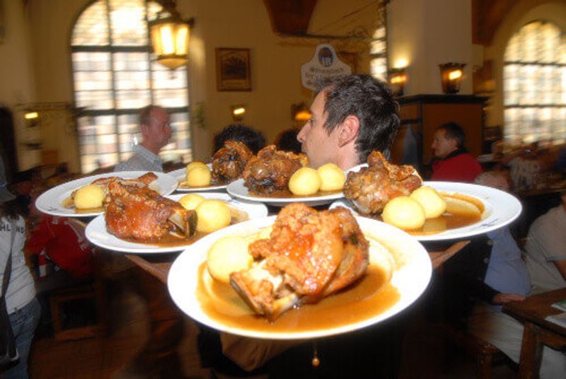 German Schweinshaxe on display.