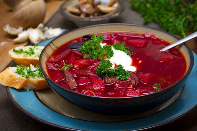 A soup that is as brightly coloured as beetroots, Borscht is a staple russian soup.