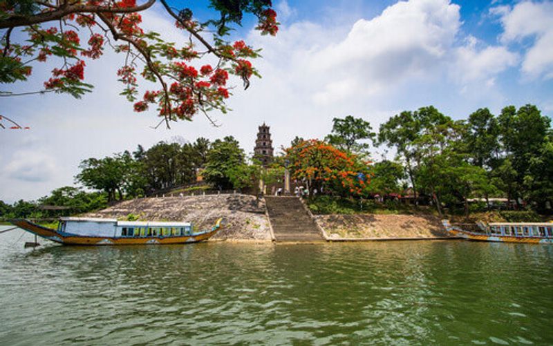 The Thien Mu pagoda near the Perfume River in Hue, Vietnam.