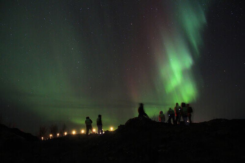 People braving the cold to watch the Northern lights in Tromso, Norway.