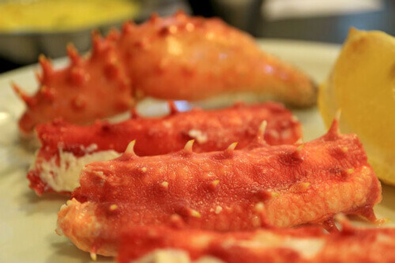 Close up of a mouthwatering king crab in a famous dish of Ushuaia in Tierra del Fuego.