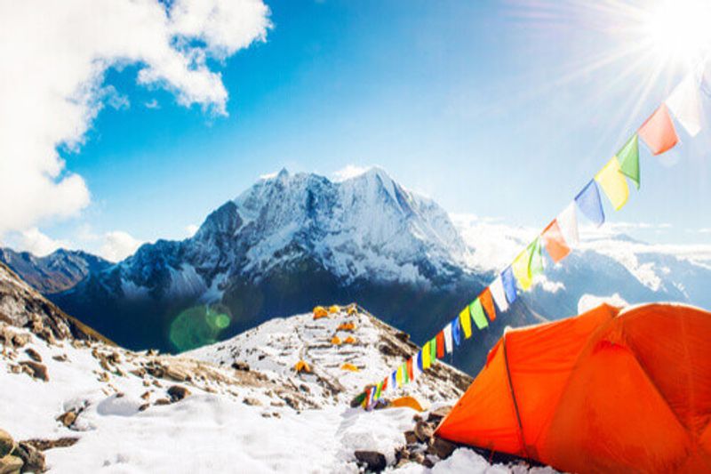 Tents are pitched at the Everest Base Camp.