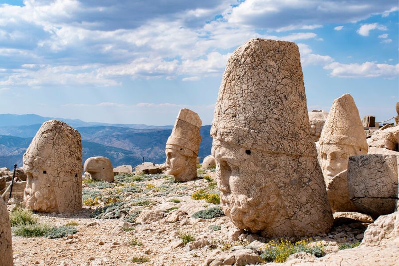 The sanctuary of King Antiochus I with huge statues at Mount Nemrut