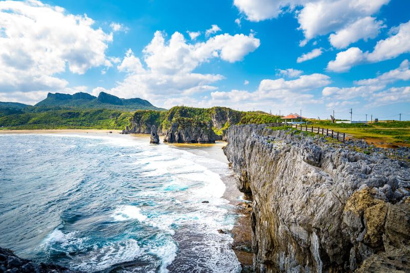 The beautiful rock formation and pristine beach of Ishigaki Island in Okinawa on a clear day