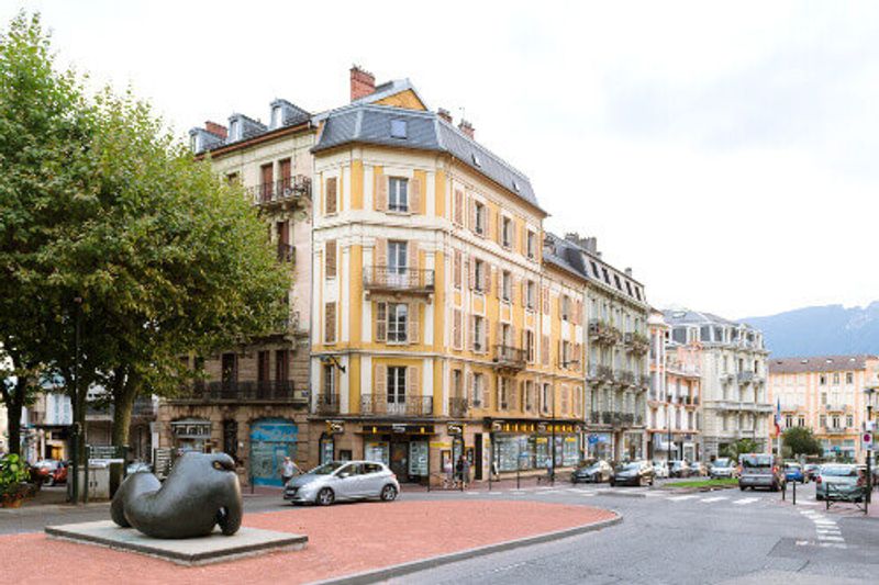 The Place du Revard Central Square with Belle-Epoque buildings in Aix-les-Bains.
