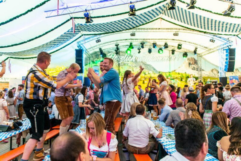 People partying during the Oktoberfest celebration in Germany.