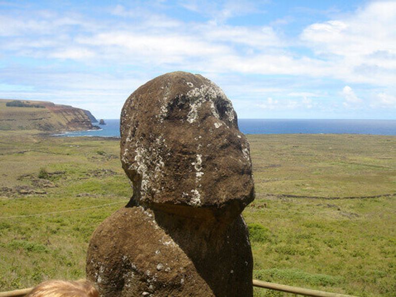 Moai at Rano Raraku quarry on Easter Island, Chile.