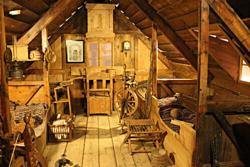 A badstofa birch wood accommodation at the National Museum of Iceland.