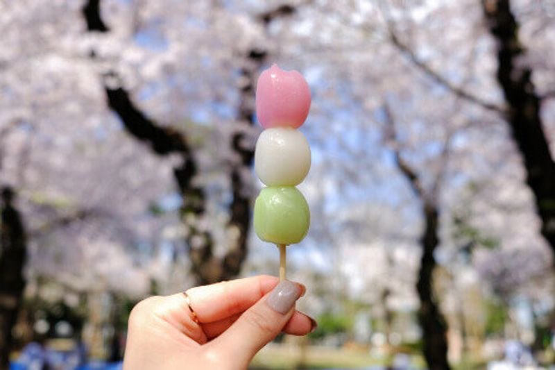 A Hanami Dango treat in Asukayama Park in Kita, Tokyo.