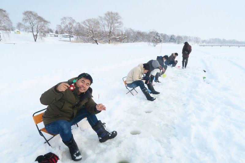 Ice fishing in Japan.