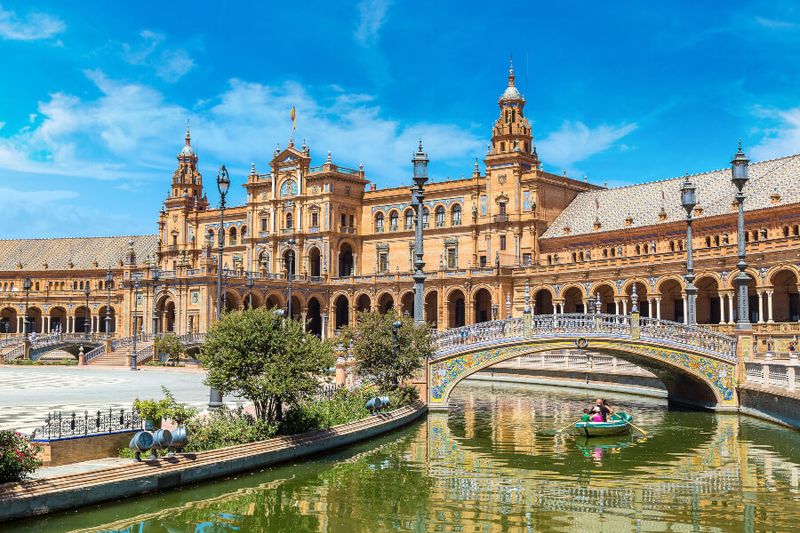 Boat excursion at a canal in Plaza de Espana