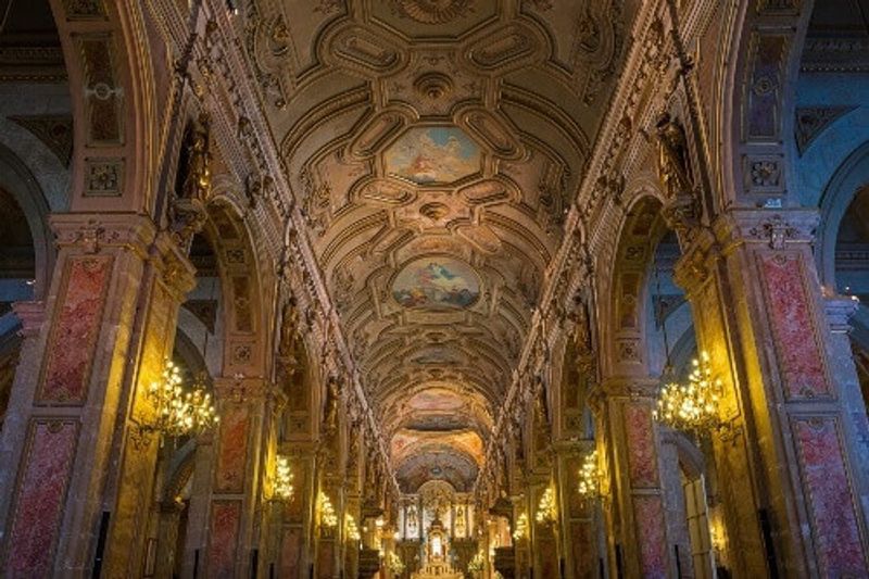 The intricate interior of the Metropolitan Cathedral in the capital of Santiago de Chile.